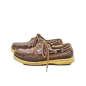 Dockers Brand Boat Shoes Men's Size 8 M Brown Leather & Mesh Lace Up Deck